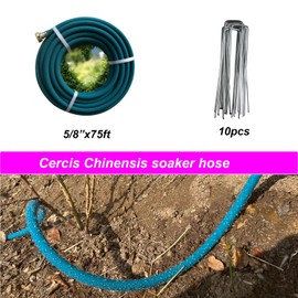 Cercis Chinensis Soaker Hose 5/8inchx 75ft With Aluminium End,Blue Rubber Hose Water Saving up to 70%,Durable Flexible Soaker Hose that irrigation for Patio Lawn,Trees,Vegetables and Flowers.