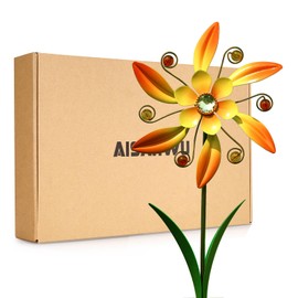 AISANWU Metal Outdoor Wind Spinner, 25.5 inch Yellow Rustic Pinwheels Wind Sculpture, Flower Kinetic Rotator Outdoor Decor for Garden Yard Patio Lawn