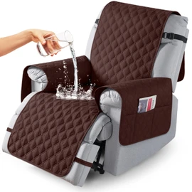 TAOCOCO 100% Waterproof Recliner Covers, Recliner Sofa Covers with Leg Straps, Reversible Recliner Couch Cover for Reclining Chair, Washable Couch Protector for Pets Kids(1 Seater 22", Coffee)