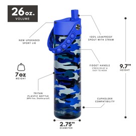 Elemental Splash Water Bottle with Straw - BPA-Free Tritan Plastic Reusable Water Bottle with Strap - Leak-Proof Water Bottle for Travel, Gym and Sports - Blue Camo - 26oz