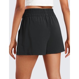 CRZ YOGA Womens Shorts Casual High Waisted Linerless Lounge Athletic Golf Shorts with Pockets Weightless Black Large