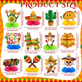 Weekgrat 12 Pcs Fiesta Mexican Party Decorations Mexican Fiesta Theme Party Decorations Cinco De Mayo Honeycomb Table Centerpieces for Home Office Birthday Honeycomb Supplies Decor