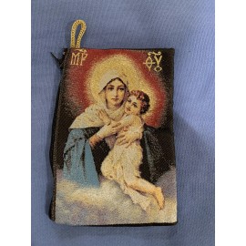 OUR LADY Jesus Gold Rosary Pouch 2 Sided Zippered Icon Cloth Case Coin Bag Gift