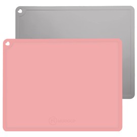 Silicone Placemats for Kids Baby Toddler, Non-Slip Portable Placemats for Dining Table, Heat Resistant, Washable, 2 Pack Baby Food Eating Placemats (Peach, Grey)