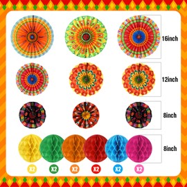 Outus 21 Pcs Mexican Party Decorations Set Cinco De Mayo Decor Fiesta Hanging Paper Fans Mexican Banners Tissue Pom Poms for Taco Carnival Event Birthday Wedding Photo Supplies (Classic)