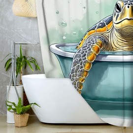 DYNH Sea Turtle Shower Curtain,Ocean Beach Coastal Bath Curtain Decor,Waterproof Fabric Bathroom Accessories with 12 Hooks,70X70 in