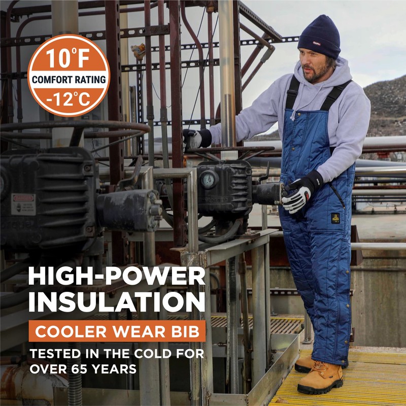 RefrigiWear Cooler Wear Insulated Bib Overalls, 10°F Comfort Rating, (Navy