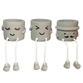 Sizavi 3Pack Long Leg Planter Cute Plant pots Smiley face Planter Funny planters for Indoor Plants mini Flower pots Concrete Pot Cute Room Decor Desk Decor Gift for Father Friends and Family(A, 3)