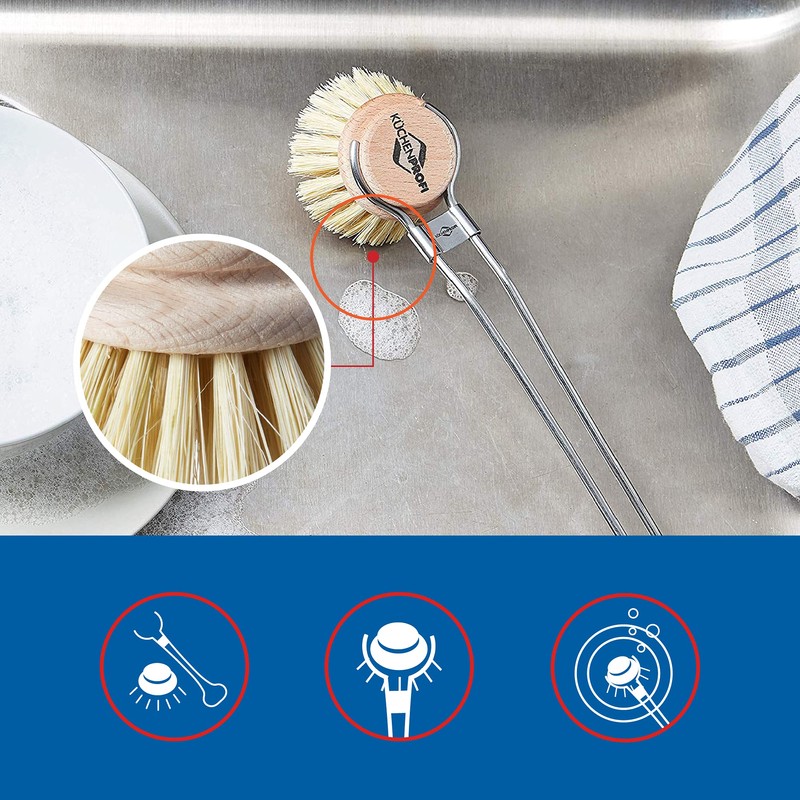 Kuchenprofi Classic Dishwashing Brush and 2-Pack Replacement Refill