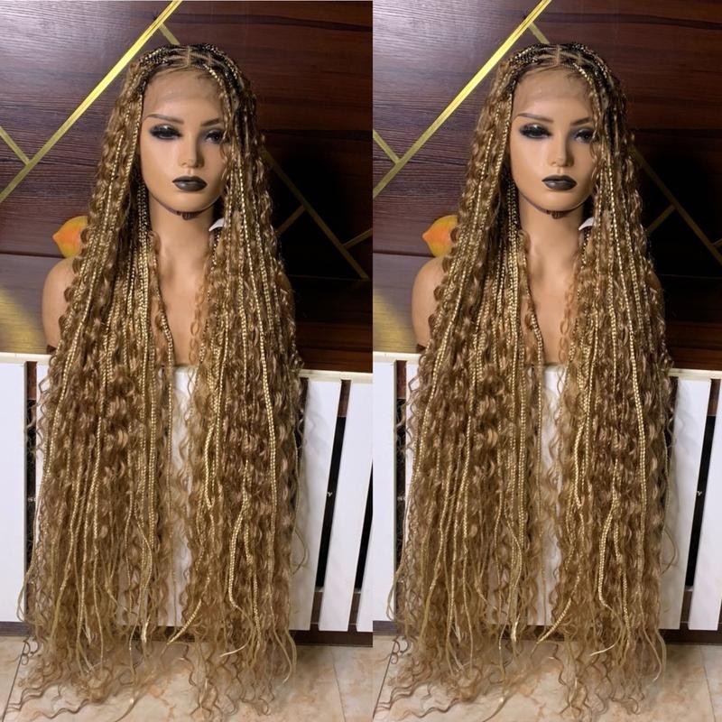 BOHO Knotless Braided wig - braids: Burgundy knotless boho braids,