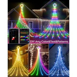 Outdoor Christmas Decorations Tree Lights for Yard - 16.5FT Dynamic Star String Lights Waterfall App Control Color Changing Music Timer, Christams Lights Plug in 245 LEDs for Outside Xmas Home Decor
