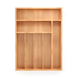 Bamboo Silverware Organizer, Kitchen Drawer Organizer, Utensil Holder, Cutlery Tray & Spoon Flatware Storage with Grooved Drawer Dividers (7 Slots, Natural)