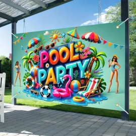 BlissYard Pool Party Backdrop Banner 71x43 inch Summer Hawaiian Party Decorations Hello Summer Tropical Seaside Island Backdrop Banner Hawaiian Outdoor Decorations Supplies