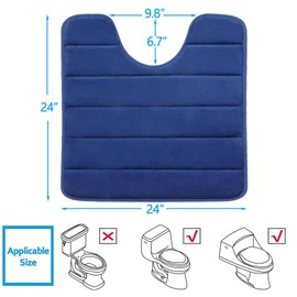 Buganda Memory Foam U-Shaped Contour Toilet Rugs, Non Slip Absorbent, Thick Soft Washable Bathroom Mat, Floor Carpet Bath Rugs Mat for Toilet Base (24" x 24", Navy Blue)