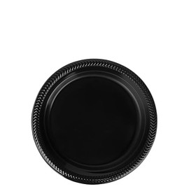 EcoQuality Disposable 7" inch Round Black Plastic Plates - China Like Party Plates, Heavy Duty Small Disposable Salad Plates, Salad Plate, Weddings, Serveware (50)