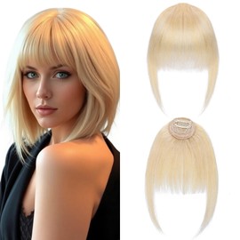 TESS 100% Real Human Hair Clip in Fringe Hairpiece Fashion Bangs Extensions for Women UK Daily Wear #613 Bleached Blonde