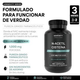 N-Acetil Cisteína (NAC) 1,000 mg por Dosis, 180 Cápsulas