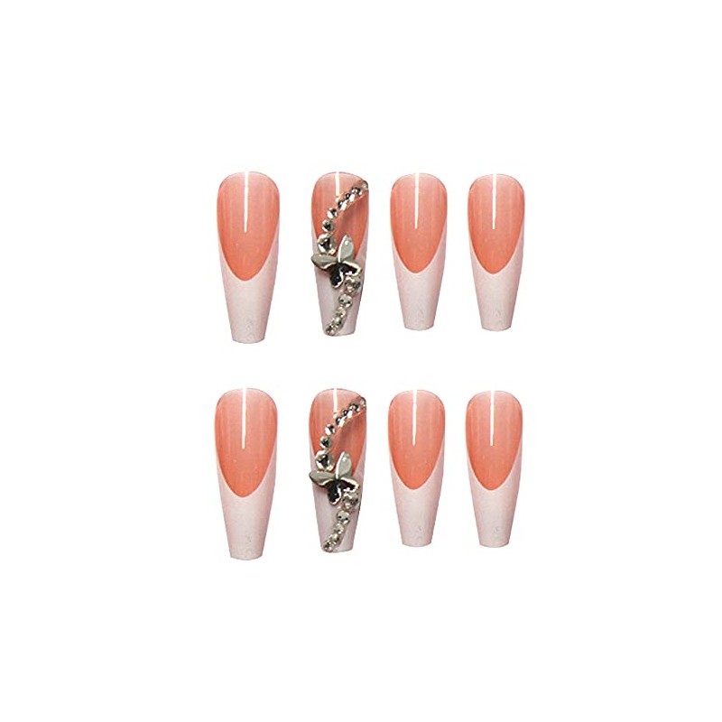 24 uñas postizas largas de acrílico para ballet, blanco francés,
