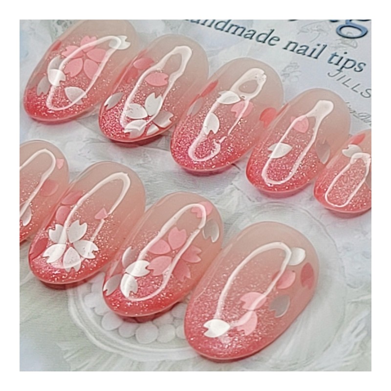 Cherry blossom petal handmade nail tips - lipstick / 벚꽃잎