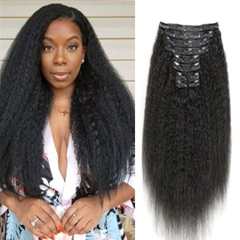VKHAIR Kinky Straight Clip in Hair Extensions for Black Women Human Hair Clip In Extensions 22Inch 10PCS 120g Natural Black Full Head Unprocessed Remy Human Hair (Natural Black, 22inch)