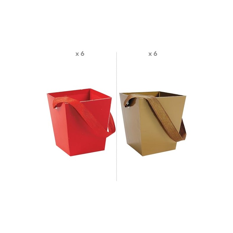 Cardboard Buckets with Ribbon Handle Kit Gold & Red -