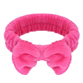 Awenbin Spa headband, bowknot headband in roland pink, reusable, soft and comfortable, preventing liquid from getting wet and disrupting hair, ideal for facial cleansing, bathing, and yoga exercises