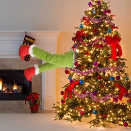 HEALLILY Stuffed Santa Legs Elf Legs Butt Stuck in Tree Christmas Tree Decoration Pendant Animated Xmas Kicking Legs Holiday Fireplace Decorations for Holiday Party