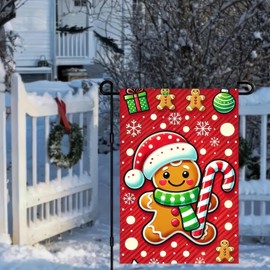 BlissYard Christmas Gingerbread and Candy Cane Garden Flag, Double Sided 12x18 Inch Holiday Yard Decoration, Winter Outdoor Decor for Home (Metal Stand Not Included)