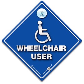Wheelchair Super Bright Blue Car Sign with Suction Cups for Disabled or Wheelchair Users 14cm x 14cm
