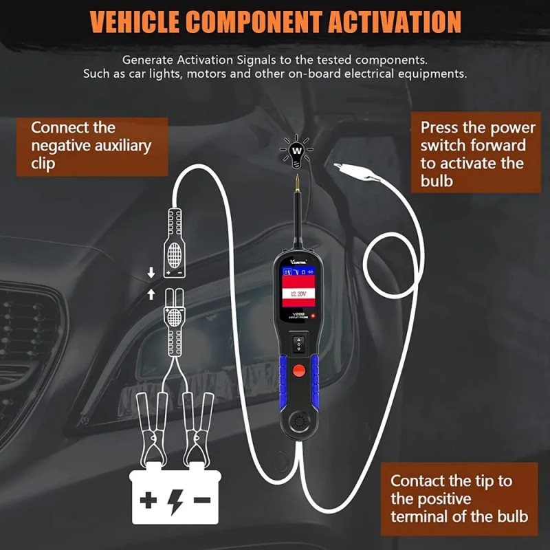 V200 Car Truck Motorcycle 12V~24V Circuit Tester Fuse, Diode, Relay