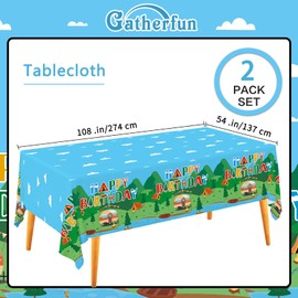 Happy Camper Birthday & Camping Party Supplies - 2PCS Set of 54”x108” Disposable Plastic Table Covers ，Disposable Camping Tablecloth,for Camping Themed Events, 1st Birthday & Camping Party Decorations