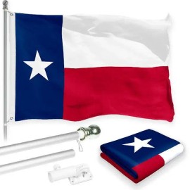 UD_G128 Combo Pack: 6 Feet Tangle Free Spinning Flagpole (Silver) Texas TX State Flag 3x5 ft Printed 150D Brass Grommets (Flag I