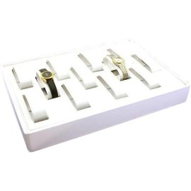 FindingKing 12 Slots Watch Display Tray White Leather Showcase Unit 12 1/2" x 8 3/4"