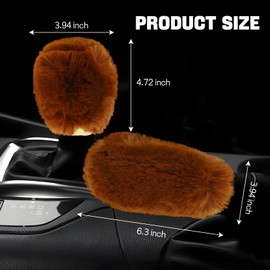 Hovom 2PCS Fluffy Car Gear Shift Knob Cover & Handbrake Cover, Soft Plush Hand Brake Handle & Gear Shift Cover for Women Girls, Universal Comfortable Warm Furry Car Accessories (Brown)