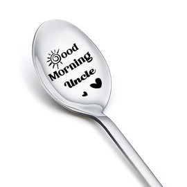 Good Morning Uncle Spoon for Men Uncle Father Day Gifts for New Future Uncles Birthday Gifts from Niece Nephew Uncle Gifts for Tea Coffee Lover Gifts for Him Engraved Dessert Spoons