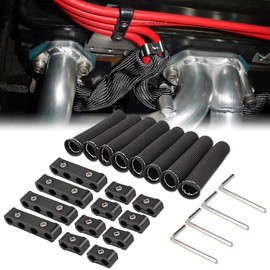 12pc Engine Spark Plug Wire Separator Divider & 8pc Spark Plug Wire Boots Protector Heat Sheild Sleeve 8mm 9mm 10mm Spark Plug Wire Clamp Holder Aluminum Alloy Ignition Wire Divider