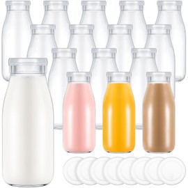 Zubebe 12 Pack 8 oz Glass Milk Bottles with 24 Lids - Reusable Overnight Oats Jars for Juice, Smoothies, Yogurt, Pudding and Jam Baby Shower Wedding Party Favors