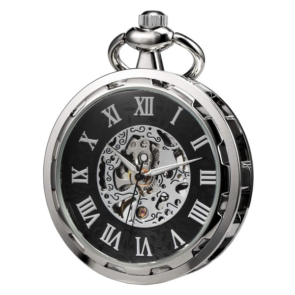 TREEWETO Pocket Watch with Chain Men's Analogue Mechanical Hand Winding
