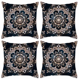 Betadistor Black Cushion Covers 4 Pack 45 x 45 cm Comfortable Decorative Gold Flowers Pattern Throw Pillow Case Square Cushion Cover Pillowcase, Gold Black, 503-0064