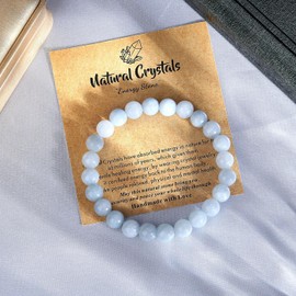 MAIBAOTA Aquamarine Bracelet, 8 mm Round Crystal Bracelets for Women Men, Beaded Jewelry Gifts for Women Men