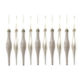 Simply Products 10 Droplet Baubles - Great Christmas Tree Decoration, Matte & Glitter Icicle Baubles (Champagne (Gold) Glitter & Matte)