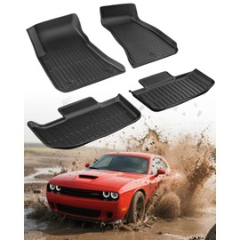 Automotive All Weather Rubber Floor Mats for Dodge Challenger 2023 2022-2011 (Only Fit RWD), Custom Fit for Front & 2nd Row Backseat Floor Liners, Black TPE Car Accessories