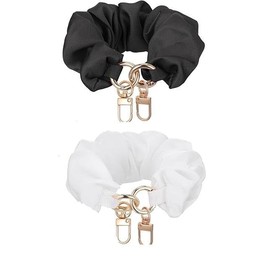 2Pcs Black Scrunchie Keychain Wristlet Bracelet Keychain, Stretchy Phone Wrist Ring With Clip Elastic Lanyard Hair Band Keyring for Women Gifts