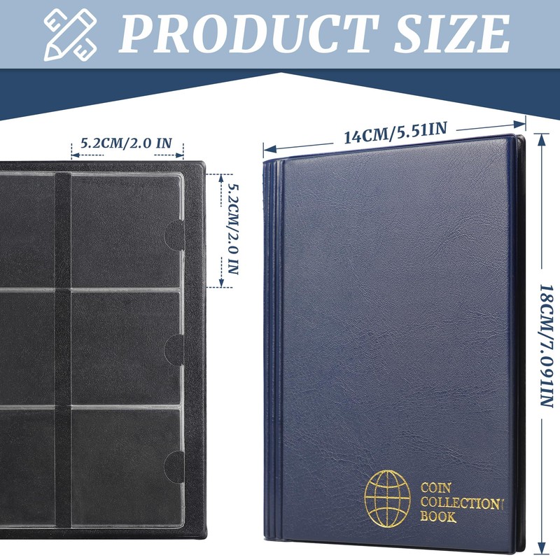 Coin Flip Holder Albums - 60 Pockets 2x2 inches Blue
