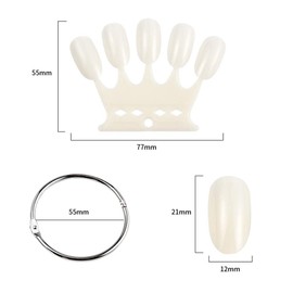 3 Sets Plastic Nail Swatches Crown Shape Fake Tips Nail Polish Display Board Practice Tool with Metal Ring Holder(Clear, White, Beige)