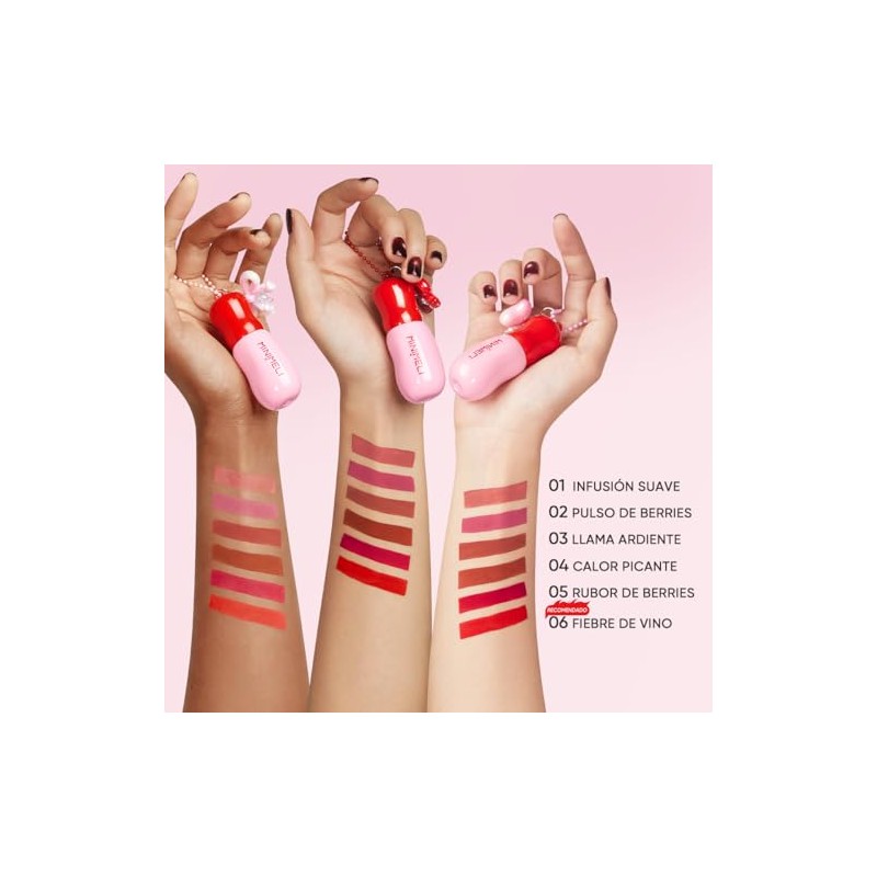 Lip Tint con Cadena, Tinta para labios, Acabado Mate, 24H
