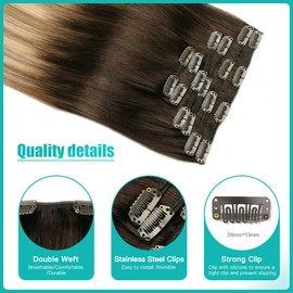 SURNEL Clip in Hair Extensions Human Hair Balayage Dark Brown to Dirty Blonde No Shedding No Tangle Hair Extensions Clip in Real Hair Extensions 6Pcs 20inch 120g (C#/2/6/18,20'')