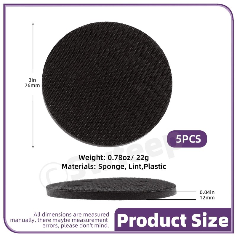Swpeet 5Pcs 3-Inch No Hole Hook and Loop Soft Polyester