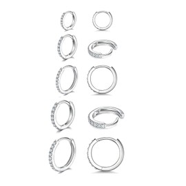 kaguyo Silver Hoops Earrings for Women, 925 Sterling Silver Small Hoop Earrings with Clear Zirconia Huggie Hoops Earrings For Women Girls 5-14mm (12mm)