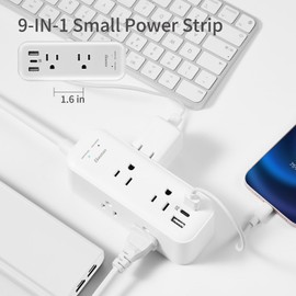Gaston Surge Protector Power Strip - 10 Ft Plug Extension Cord, 4 Widely Outlets, 3 USB Ports(1 USB C), 2 Side Outlet Extender for Home Office, White, ETL